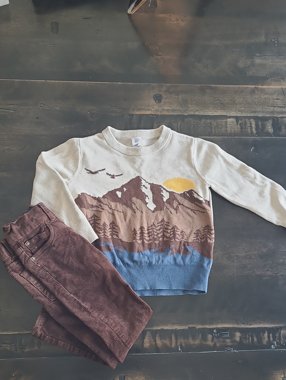 Size 4 Kids Gap Scenic Mountain Knit Sweater & Matching Corduroy Pants